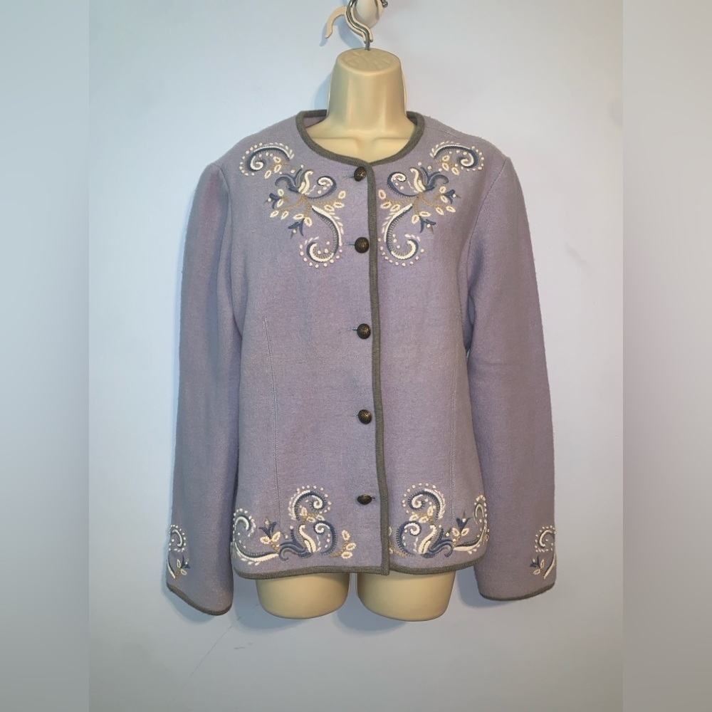 Icelandic designs size Large light blue embroidered wool button down cardigan